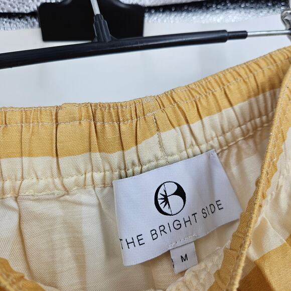 The Bright Side Pants Yellow Linen Striped Drawstring Wide Leg Lightweight Sz M - Picture 5 of 7